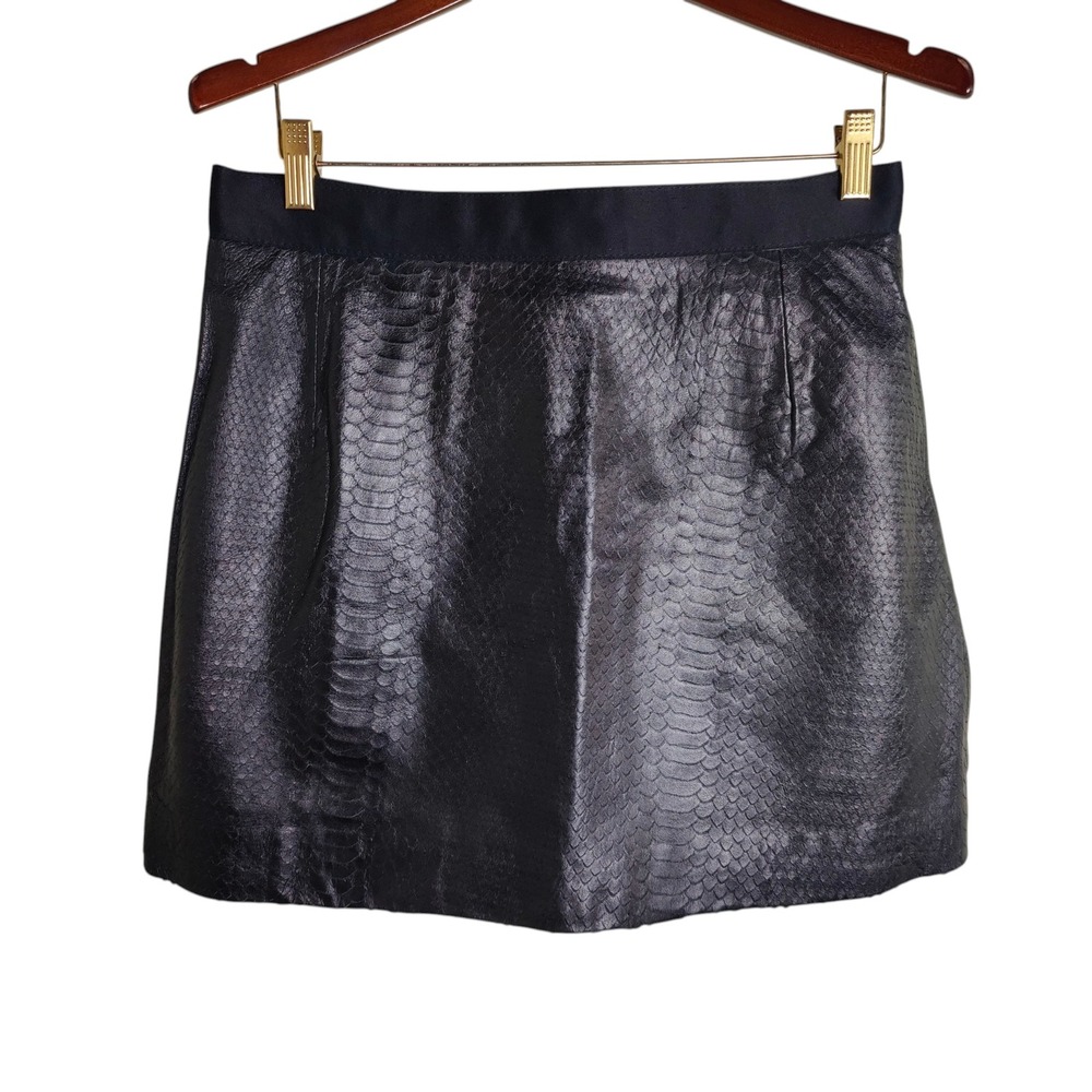 Giambattista Valli x H&M Black Leather Mini Skirt Croc Embossed A-Line Party 10